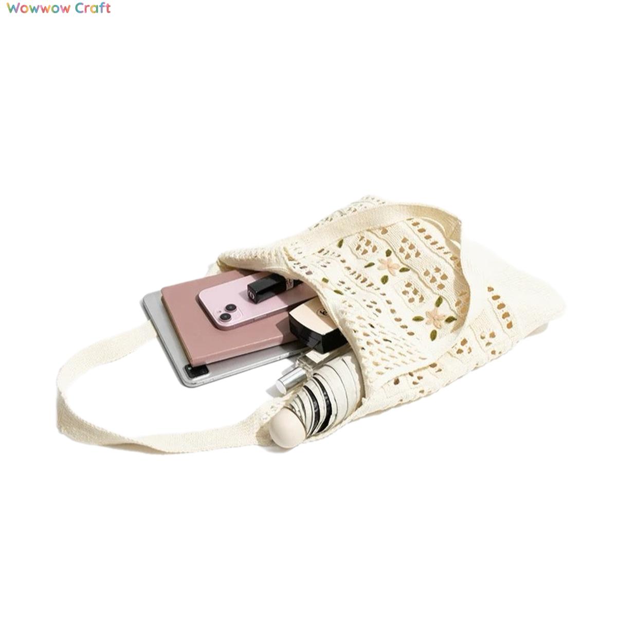 Shoulder Bags,Totes,Crochet Bags,Off-white hollow knitted shoulder bag - summer vacation beach bag
